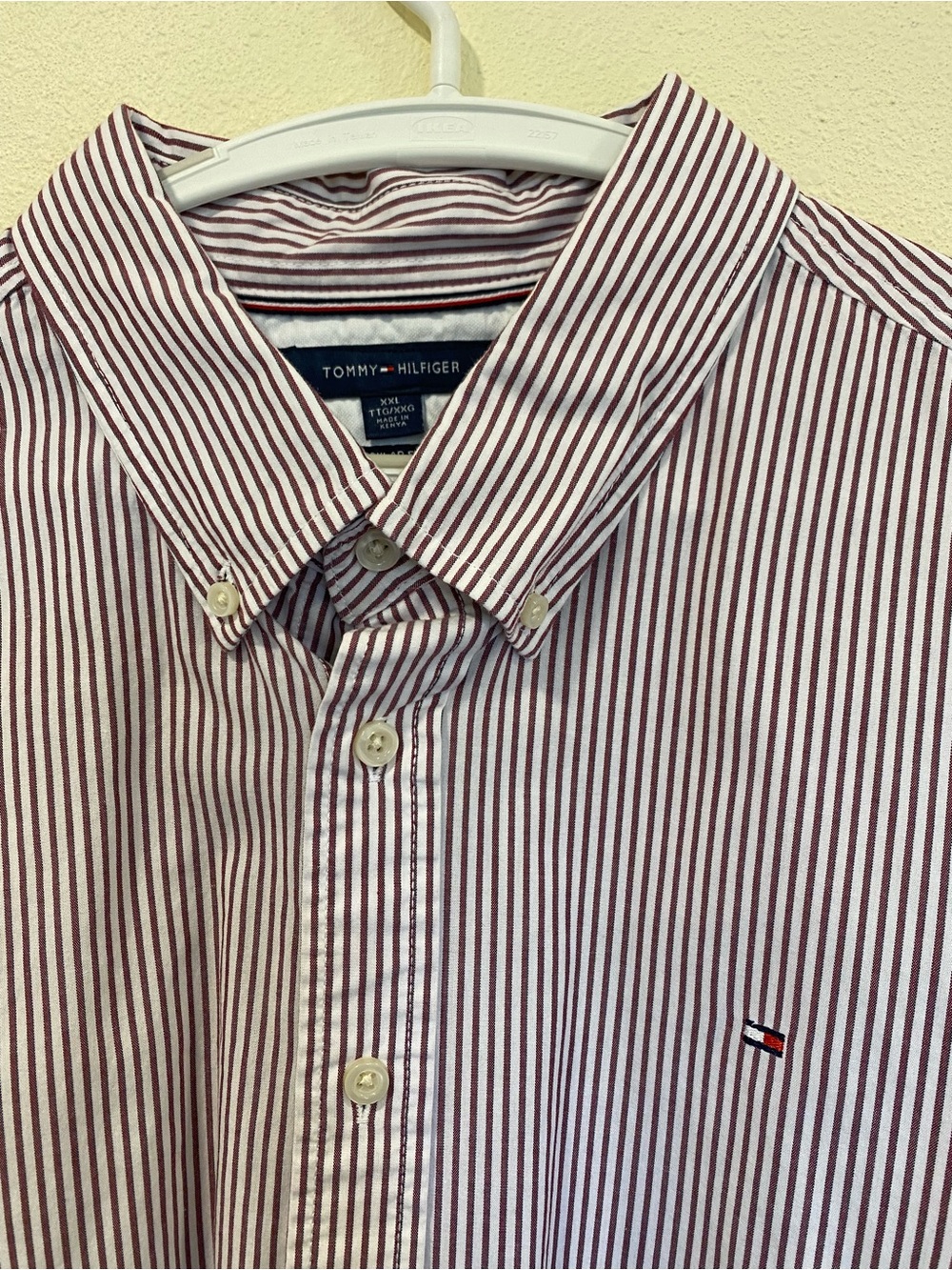 Tommy Hilfiger Men's Burgundy & White Pinstripe Button-Down Shirt